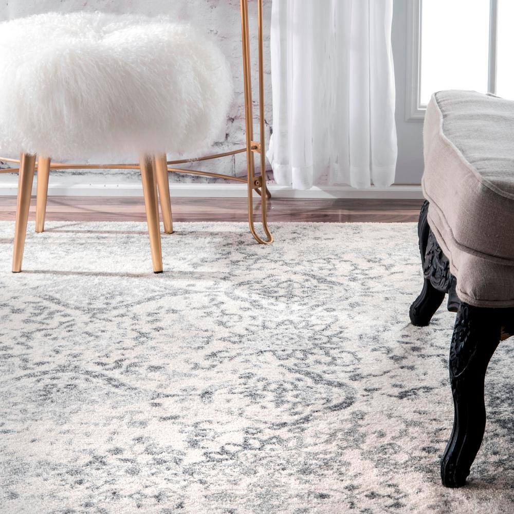 Ivory Rectangular Easy Care Synthetic Area Rug, 52" x 24"