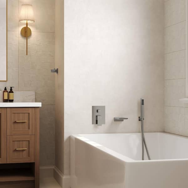 Wall Mount Single Handle 1-Spray Tub and Shower Faucet 2.5 GPM in. Brushed Nickel Valve Included