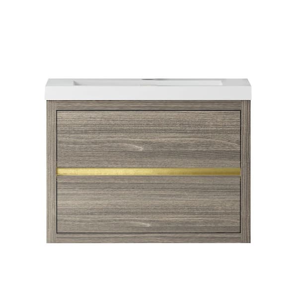 30 in. Wall-Mounted Grey Ash Bath Vanity with Glossy White Solid Surface Top Assembled