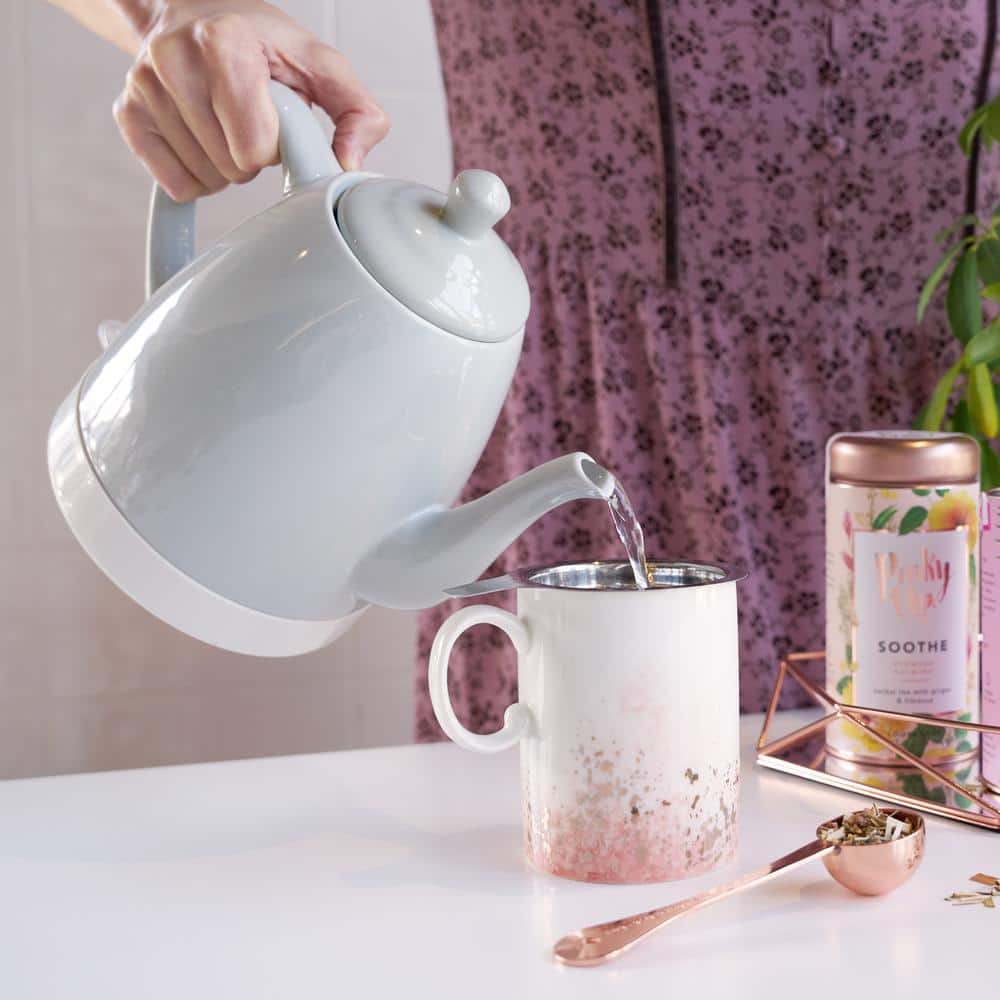 Mint and Rose Gold Ceramic Electric Gooseneck Tea Kettle