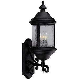 Ashmore Collection 3-Light Textured Black Water Seeded Glass New Traditional Outdoor Extra-Large Wall Lantern Light