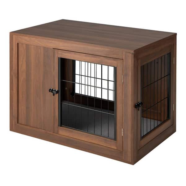 FORCLOVER Wooden Dog House Furniture Dog Crate Pet House with Cushion and Double Doors