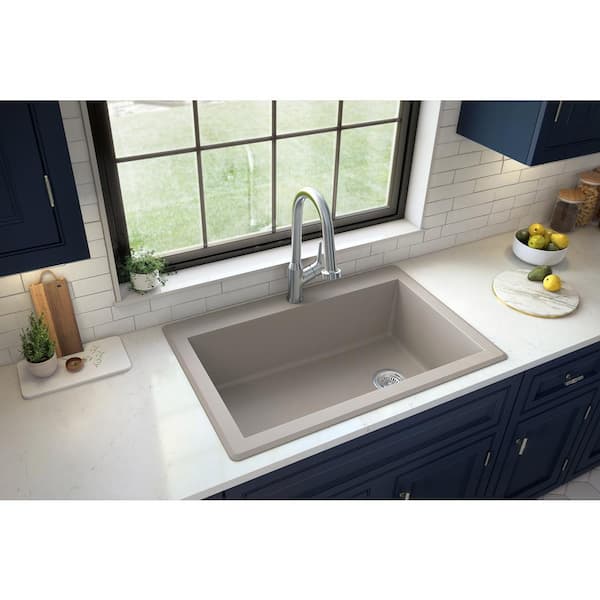 Karran Drop-In Quartz Composite 33 in. 1-Hole Single Bowl Kitchen Sink in Concrete