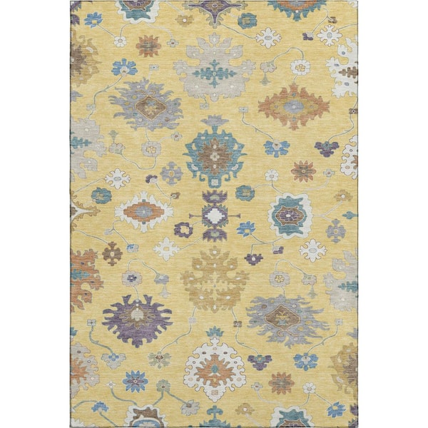 Mayfield Premium Machine Washable Abstract AMF2532 Yellow 5 ft. x 7 ft. 6 in. Area Rug