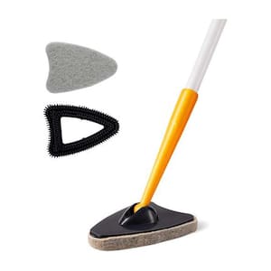 2 in 1 Cleaning Brush Pole Stiff Bristles Scouring Pads Tub Tile Scrub Brush for Cleaning Bathroom, Kitchen, Black