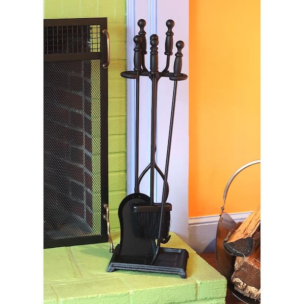 30 in. Tall 5-Pieces Black Westminster Fireplace Set