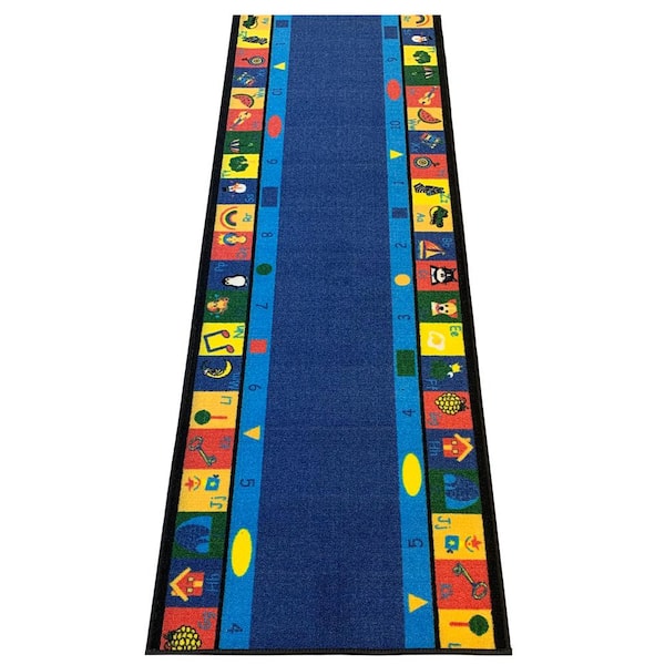 PLAYA RUG Alphabet Green Color 31 in. Width x Your Choice Length Custom Size Roll Runner Rug/Stair Runner