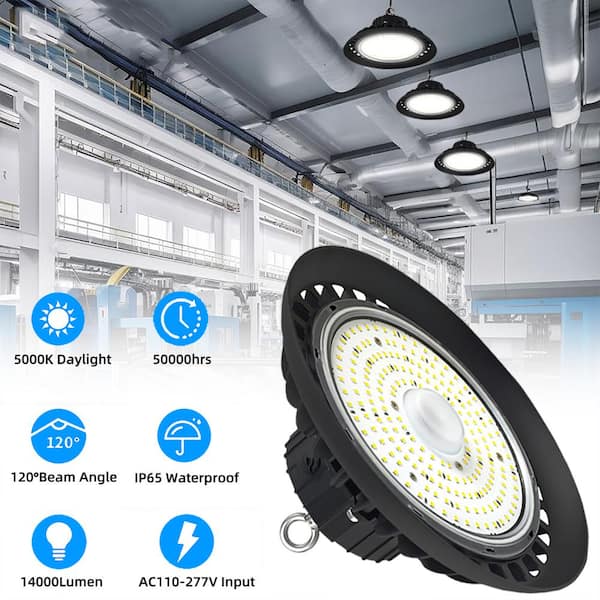 Honbei 11 in. 450-Watt Equivalent Integrated LED Dimmable Black UFOHigh Bay Light, 5000K for Workshop, ETL Listed 3 Pack