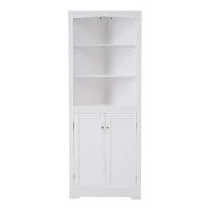 24.4 in. W x 13 in. D x 63.8 in. H White Linen Cabinet with Adjustable Shelf and Doors