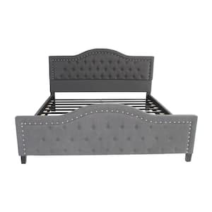 Virgil King-Size Tufted Dark Gray Fabric and Wood Bed Frame with Stud Accents