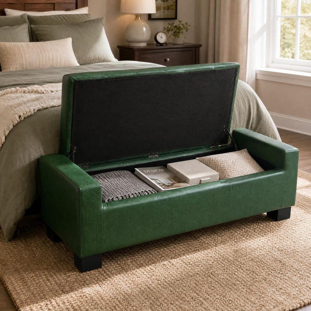 Kulya 50.08 in. W Green PU Fabric Bench Ottoman with Storage and Rubber Wood Legs price history on PriceWatchPro