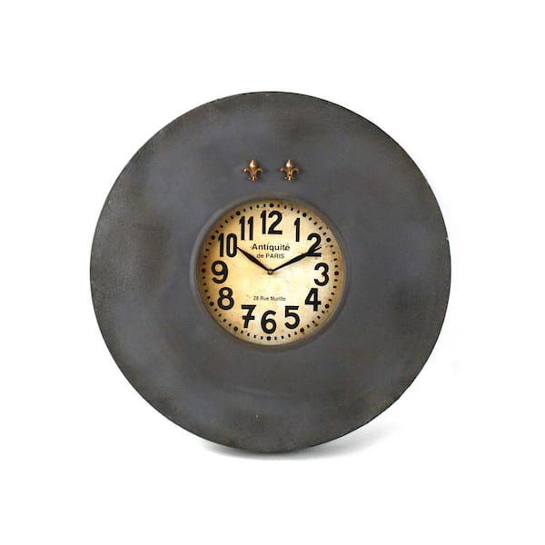 Zentique Paris Round Iron Clock with Fleur De Lis Magnets
