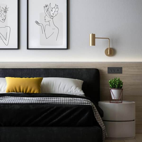 radiant 15 Amp Black 2-Outlet and 2 Type A USB Recessed Furniture Power Strip with 6 Ft. Cord