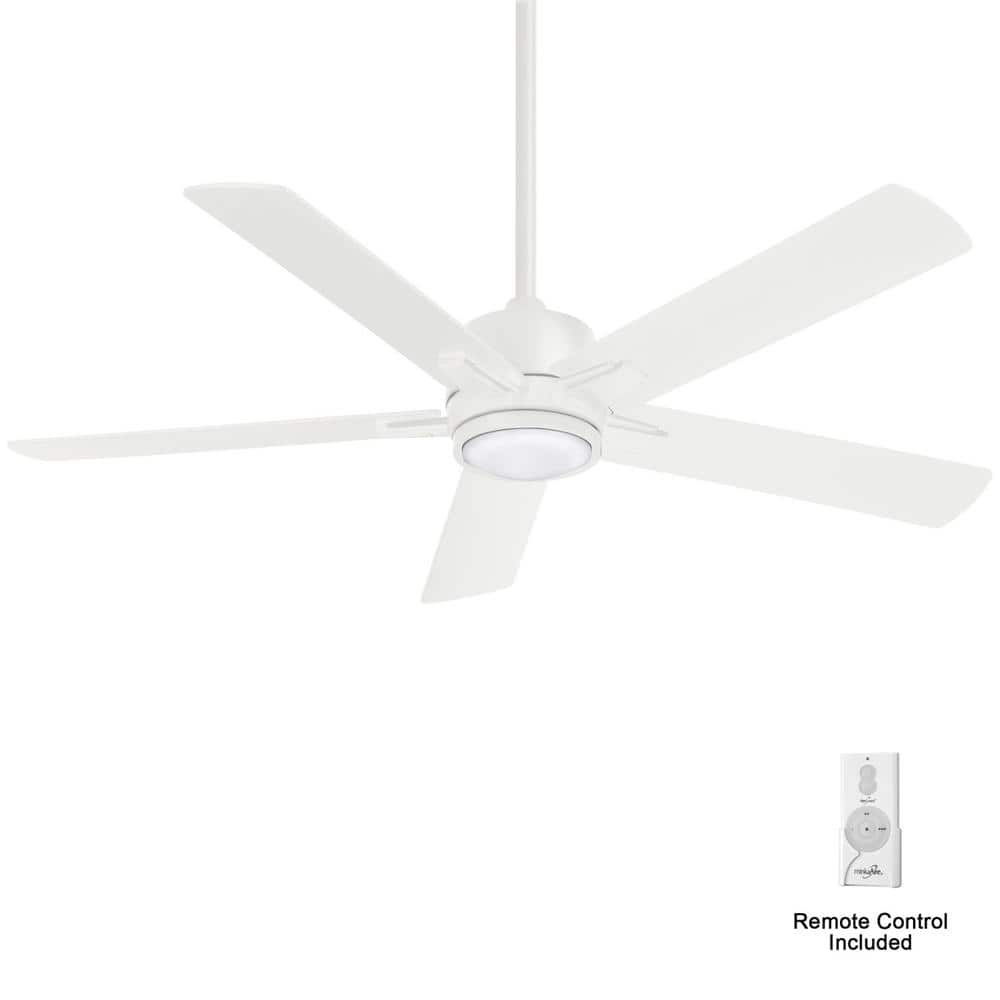 MINKA-AIRE Stout 54 in. LED Indoor Flat White Ceiling Fan with Light and Remote  Control F619L-WHF - The Home Depot