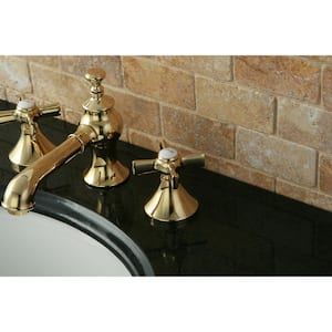 Modern Cross 8 in. Widespread 2-Handle Mid-Arc Bathroom Faucet in Polished Brass