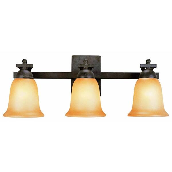 Commercial Electric 3-Light Rustic Iron Vanity Light with Antique Ivory Glass Shade