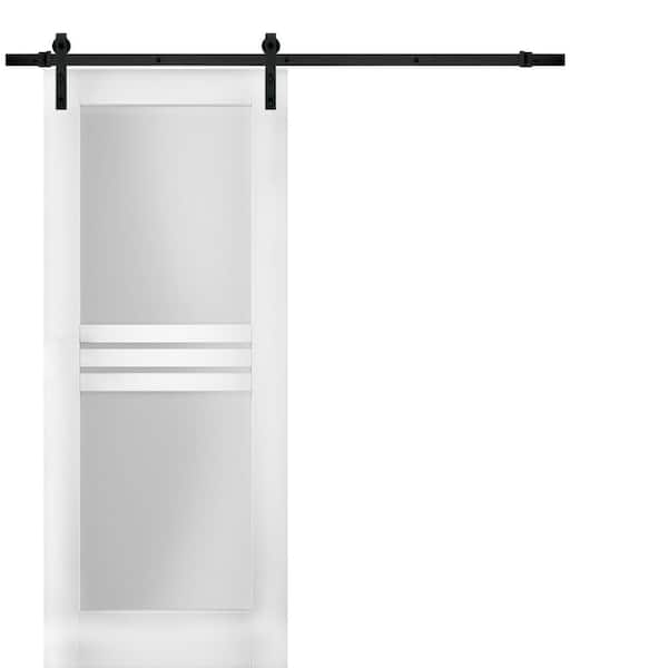 VDOMDOORS 7222 42 in. x 96 in. 1 Panel White Finished MDF Sliding Door with Black Barn Hardware