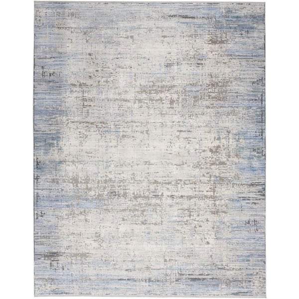 Nourison Modern Abstract Blue Grey 8 ft. x 10 ft. Abstract Contemporary Area Rug