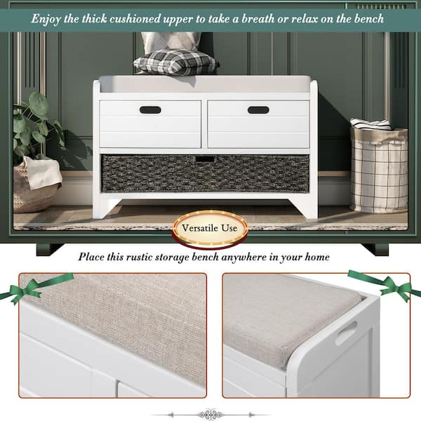 Harper & Bright Designs White Rustic Storage Cabinet with 2-Drawers and 4-Classic Fabric Basket