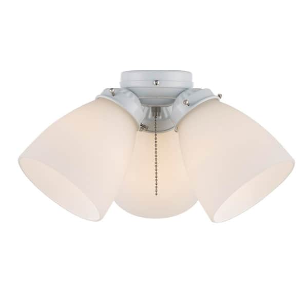 3-Light White Universal Ceiling Fan Light Kit with Frosted Glass Shades, LED Light Bulbs Included