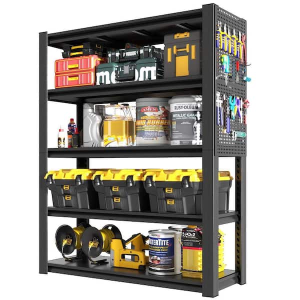 5-Tiers Metal Heavy Duty Garage Storage Shelving Unit in Black with 2 PCS Pegboards (47.2 in. W x 78 in. H x 18 in. D)