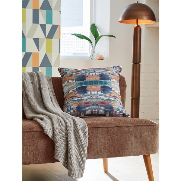 Kennick Blue/Orange Abstract Polyester 20 in. X 20 in. Throw Pillow (Set of 4)