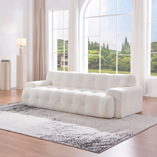 Nicole 88 in. Track Arm Polyester Upholstered Rectangle Sofa in White