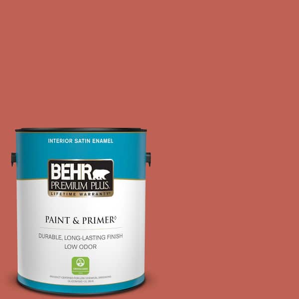 BEHR PREMIUM PLUS 1 gal. #190D-6 Red Jalapeno Satin Enamel Low Odor Interior Paint & Primer