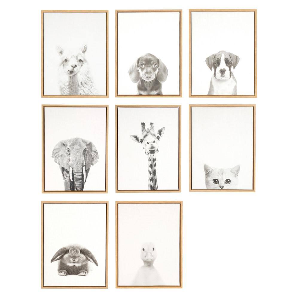 Black and White Giraffe Portrait Framed Canvas Art