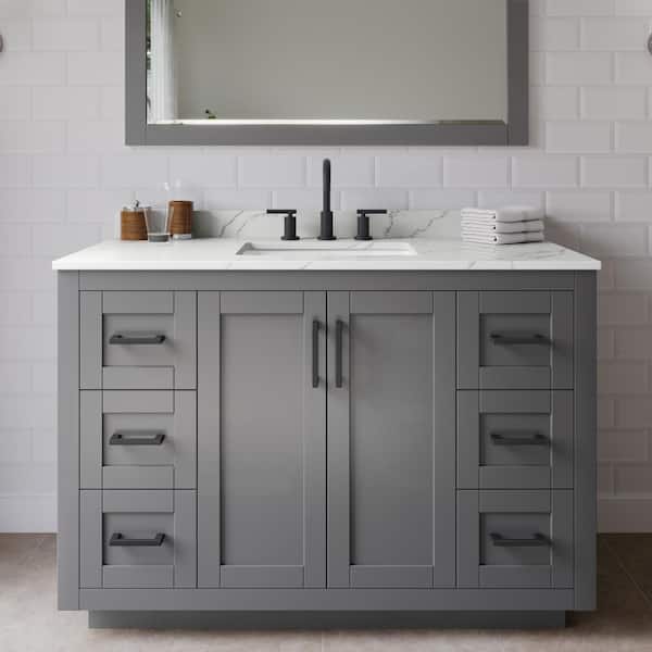 Miranda 48 in. W x 22 in. D x 33.75 in. H Single Bath Vanity in Dark Gray with Giotto Quartz Top