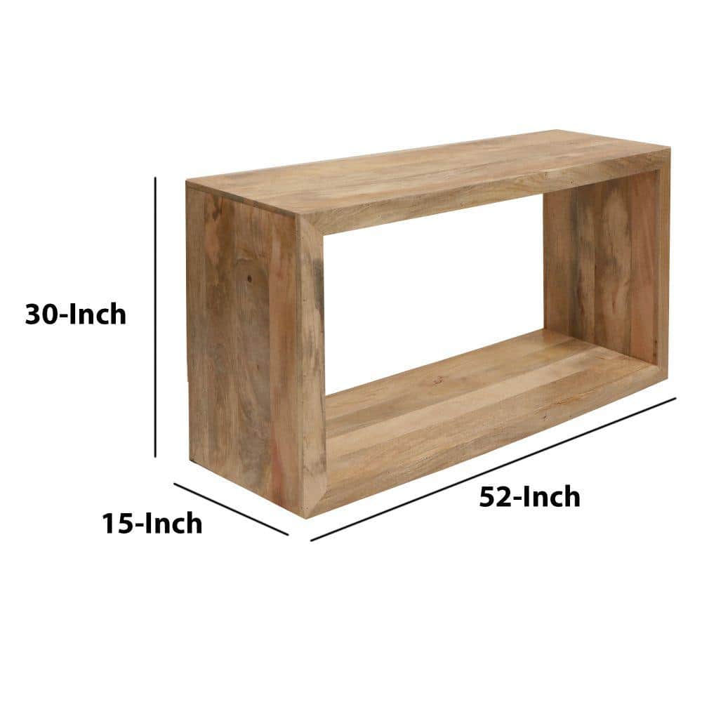 Natural Brown Mango Wood 52" Console Table with Storage Shelf