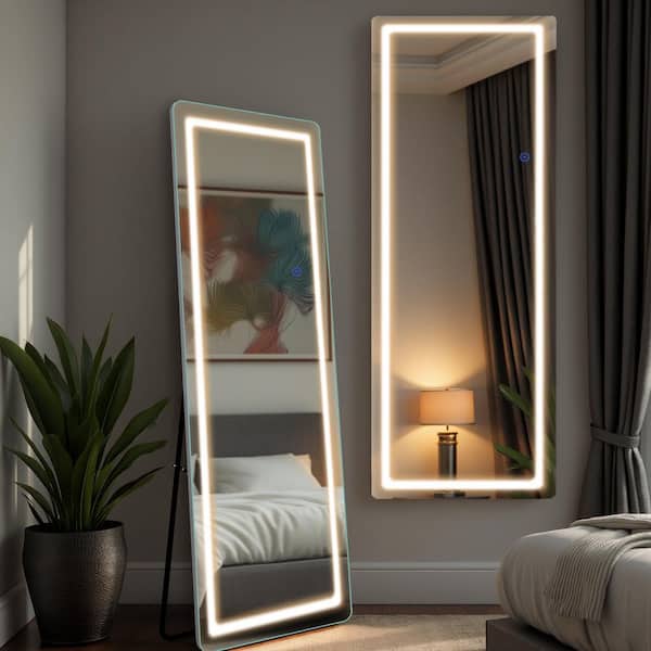 Silver 15.6 in. W x 62.4 in. H Rounded Rectangle LED Aluminum Alloy Full Length Mirror