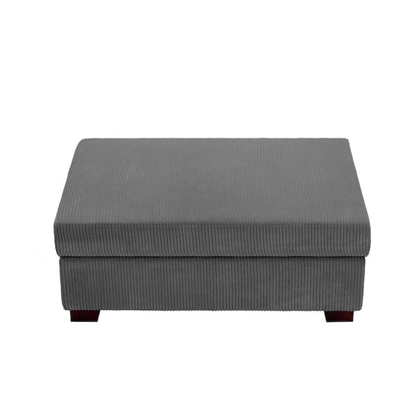 41.5 in. Gray Corduroy Fabric Rectangle Ottoman with Wood Legs