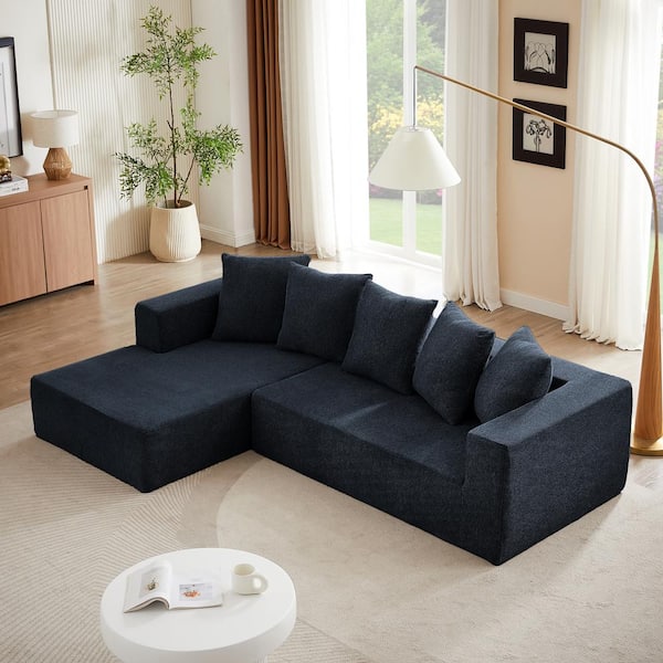 Noble House Corveth 105.2 in. Modern Upholstered Chenille L-shape Modular Sectional Sofa in. Blue, Left Hand Facing
