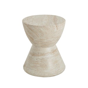 Jorrel Outdoor Patio Round Hourglass Accent Table, Concrete, Beige Travertine