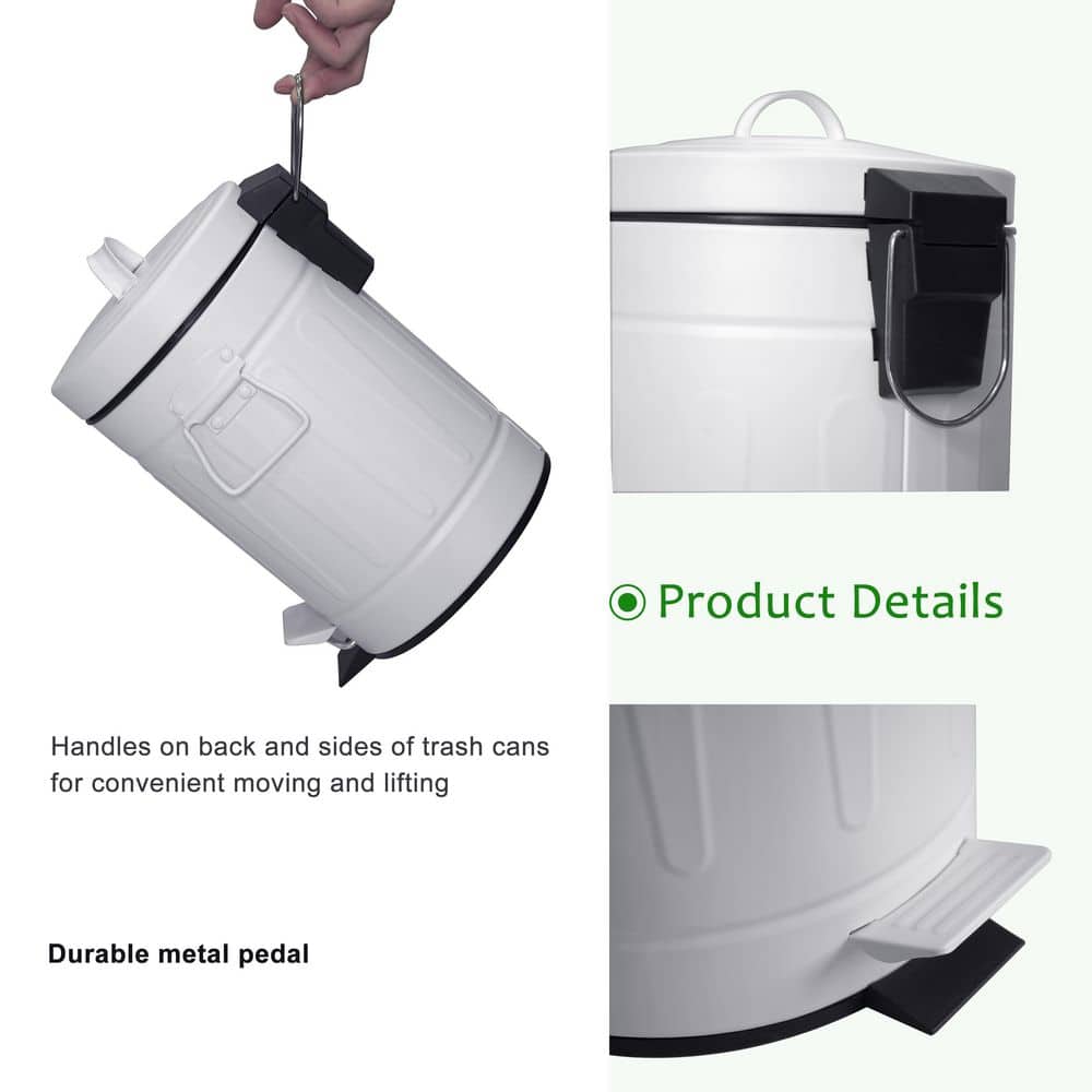 White and Black Fingerprint Resistant Metal Step-On Trash Can Set