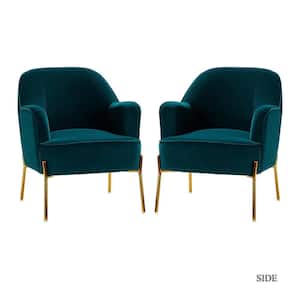 Nora Modern Teal Velvet Accent Chair with Gold Metal Legs (Set of 2)