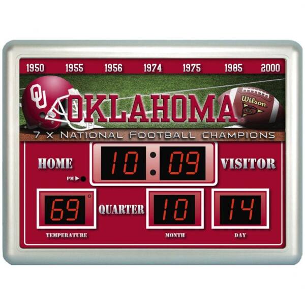 Team Sports America University of Oklahoma 14 in. x 19 in. Scoreboard Clock with Temperature