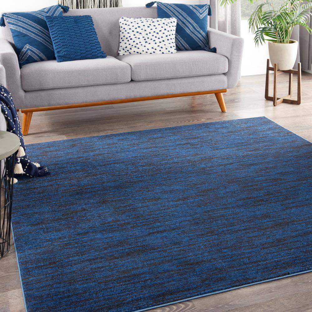 Midnight Blue 7' Square Non-slip Synthetic Rug