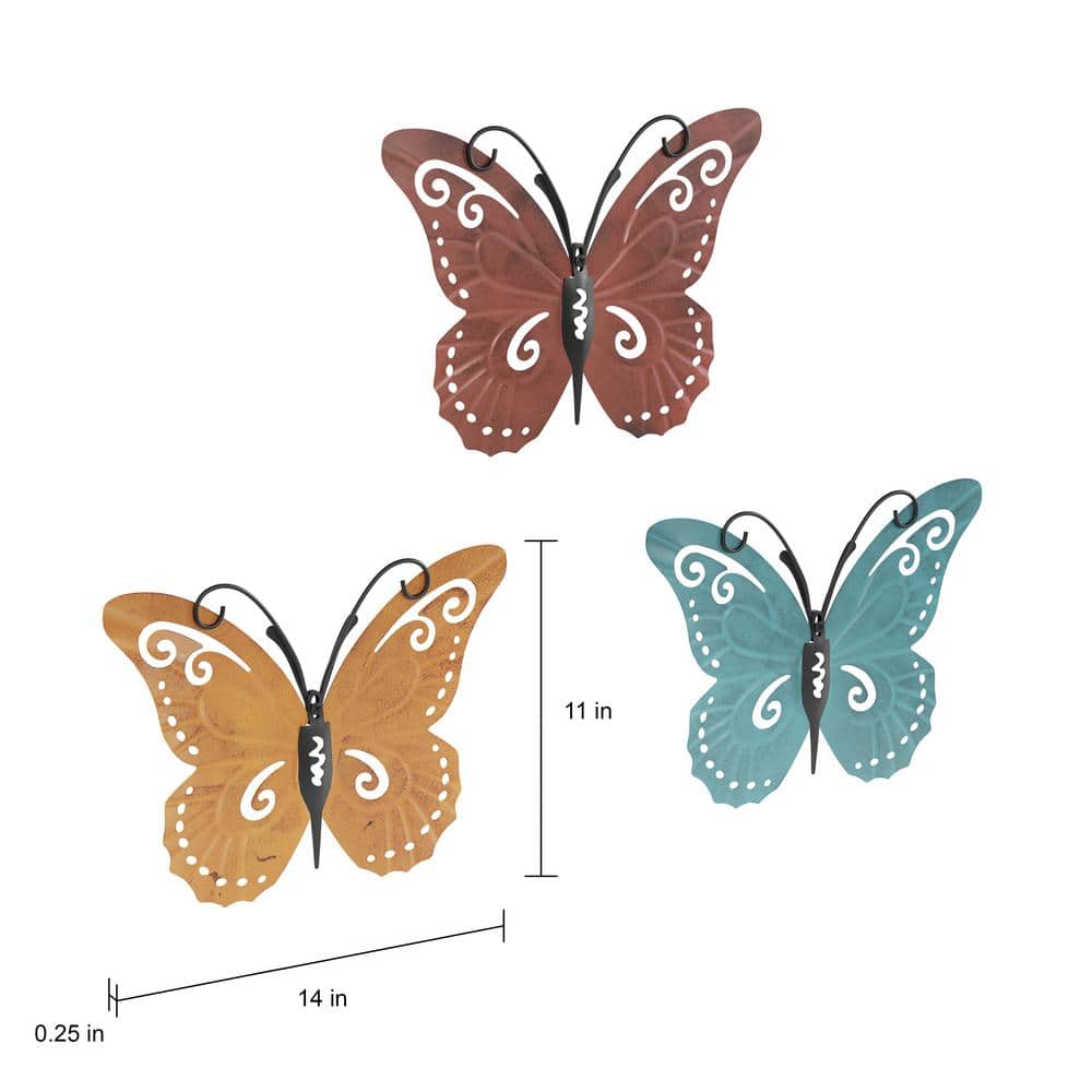 Hand Painted 3D Butterfly Metal Wall Art Set