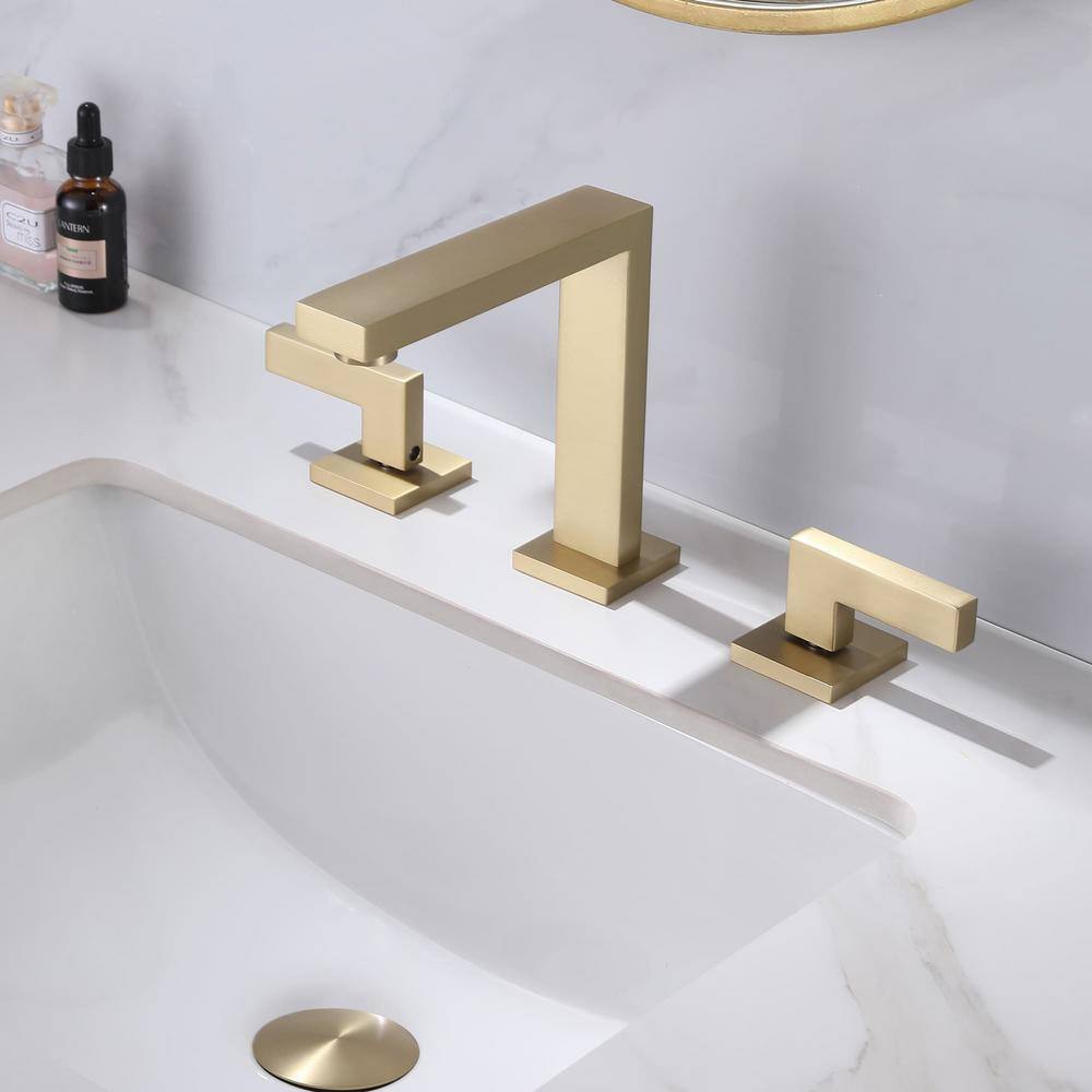 Brushed Gold Brass Double Handle Widespread Bathroom Faucet