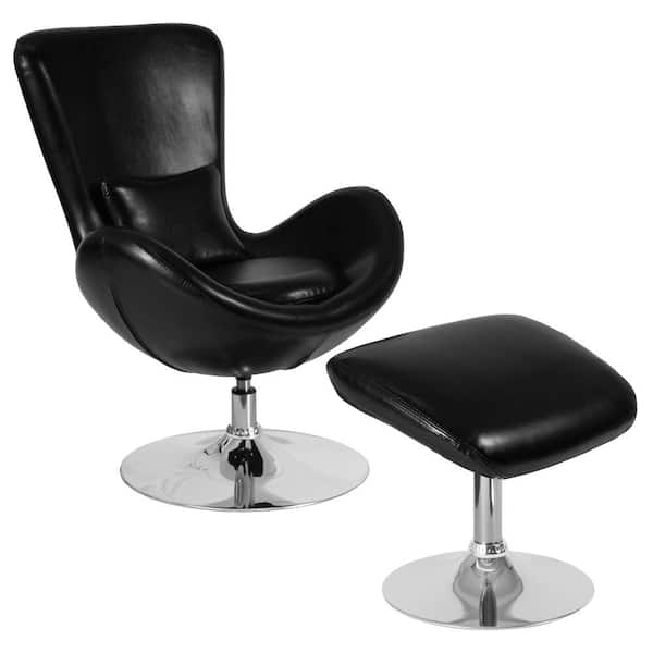 Carnegy Avenue Black Leather Chair And, Leather Chair With Ottoman Set