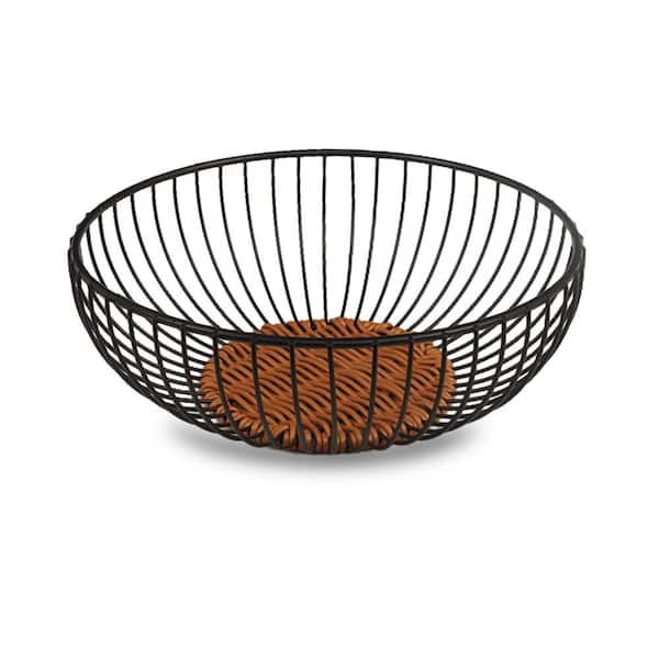 Round Rustic Metal Wire Fruit Basket Stand for Kitchen Countertop Storage 9.8 in Diameter Basket, Dish