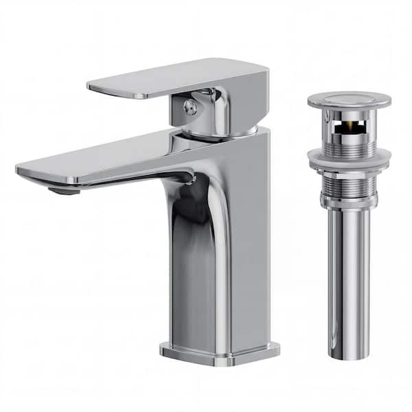 6.5 in. Low-Arc 1-Handle Single Hole Brass Bathroom Sink Faucet with Drain Assembly in Chrome, 1.2 GPM