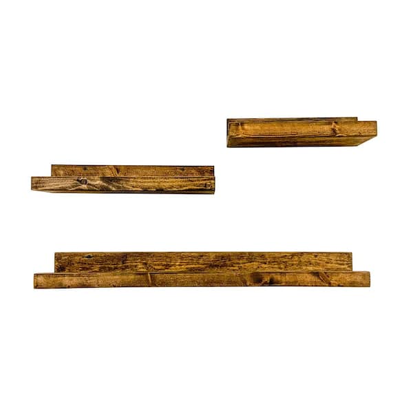 Unbranded Del Hutson Shallow Luxe 7 in. D x 36 in. W x 4.25 in. H Dark Walnut Pine Wood Floating Decorative Wall Shelf (Set of 3)