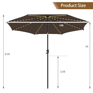 10 ft. Solar Patio Umbrella 112 LED Lighted Umbrella Outdoor Table Market Umbrella in Coffee