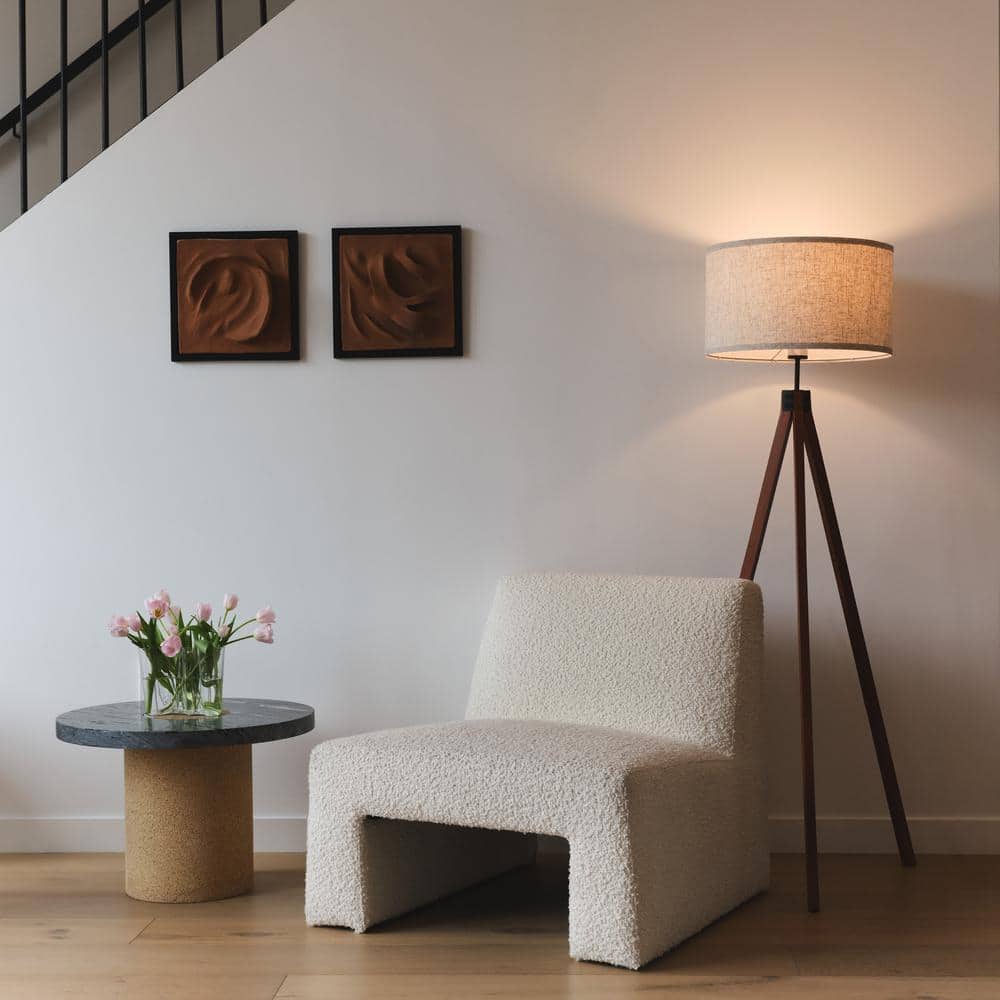Havana Brown Tripod Floor Lamp with Beige Shade