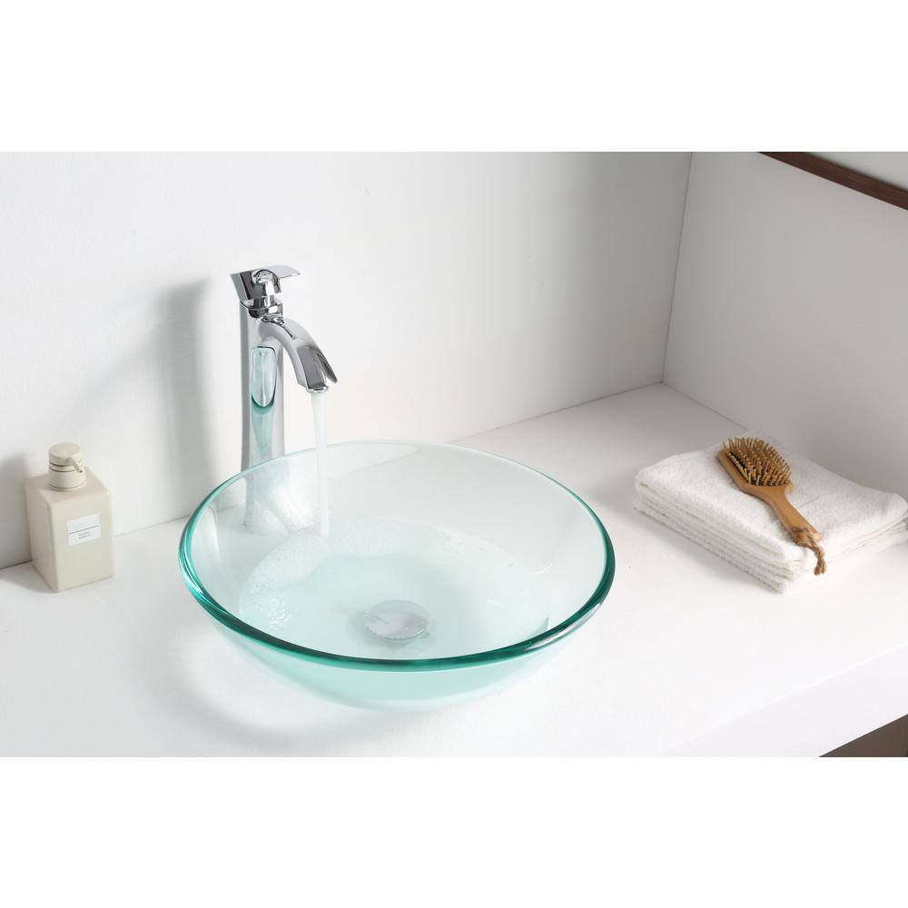 Lustrous Clear Tempered Glass Round Above-Counter Bathroom Sink