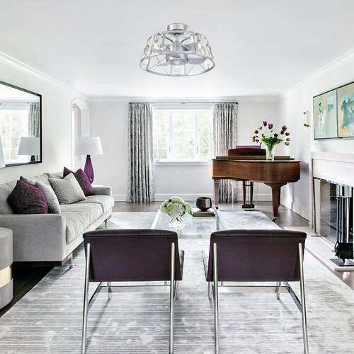 23 in. Modern Indoor Brushed Nickel Caged Bladeless Crystal Ceiling Fan with Light and Remote Control Ceiling Fans With Lights