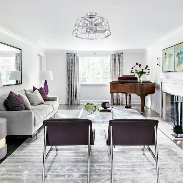 23 in. Modern Indoor Brushed Nickel Caged Bladeless Crystal Ceiling Fan with Light and Remote Control